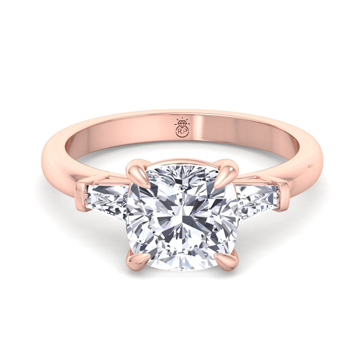Cushion Cut Engagement Ring With Tapered Baguette Sidestones