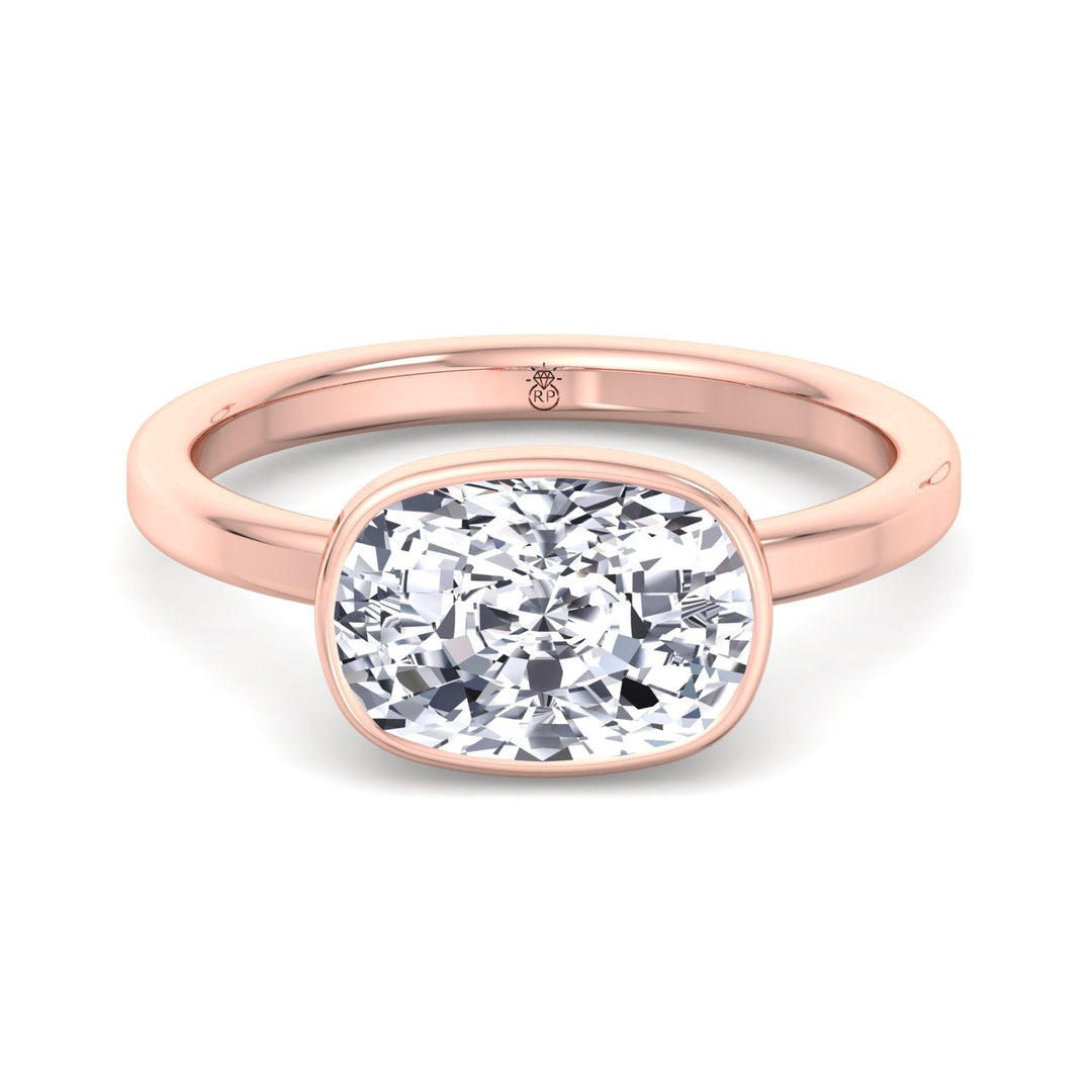 Elongated Cushion Cut East West Bezel Engagement Ring