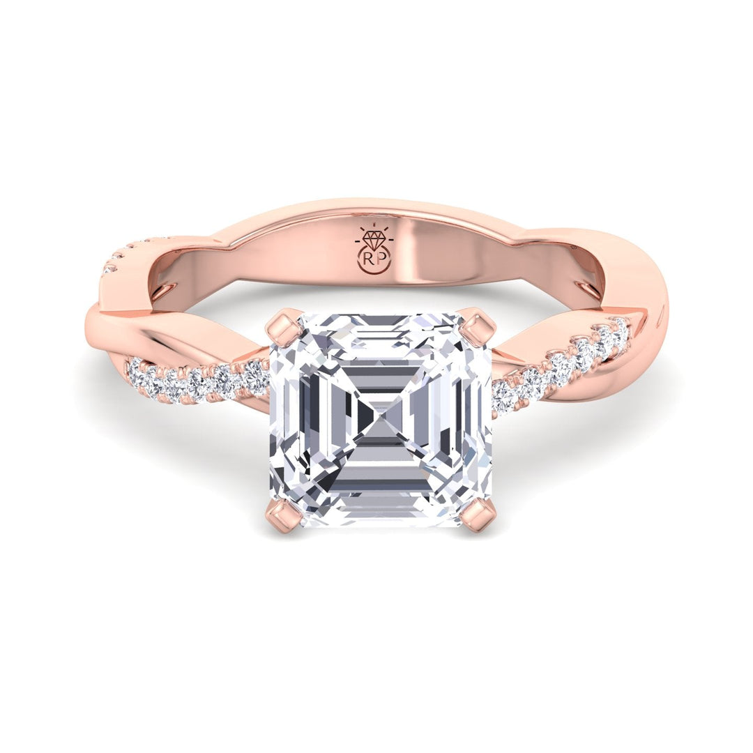 Asscher Cut Ring With Twist Sidestone Band