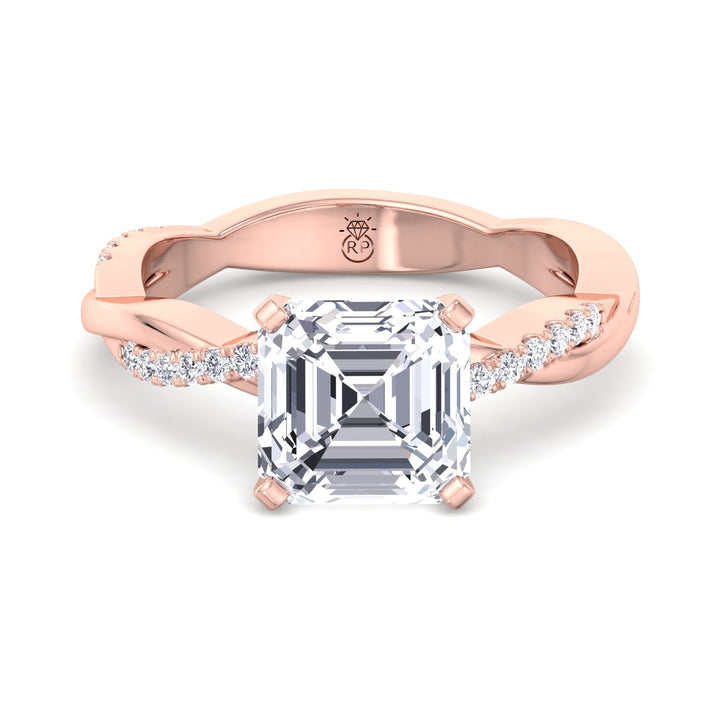 Asscher Cut Ring With Twist Sidestone Band
