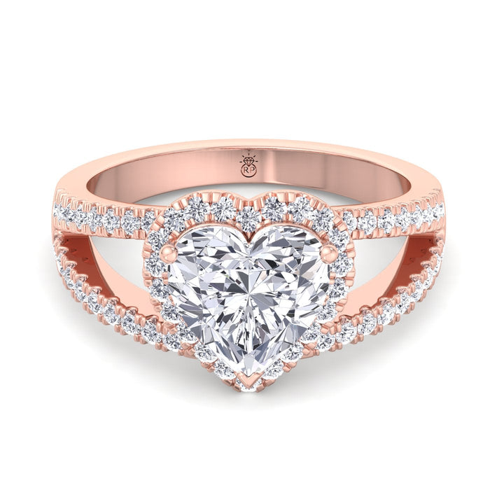 Heart Shape Engagement Ring With Halo and Double Band