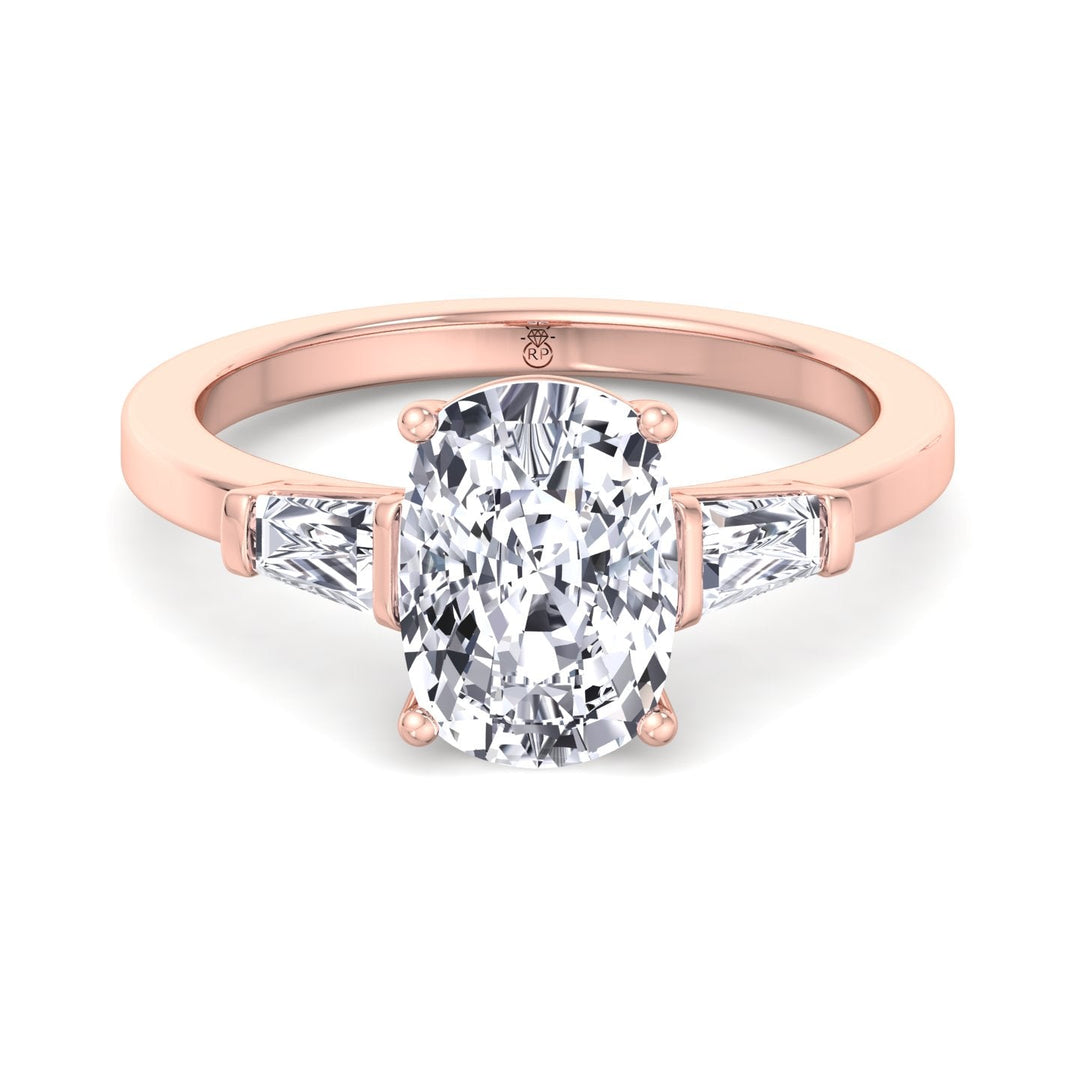 Elongated Cushion Cut Engagement Ring With Tapered Baguette Sidestones