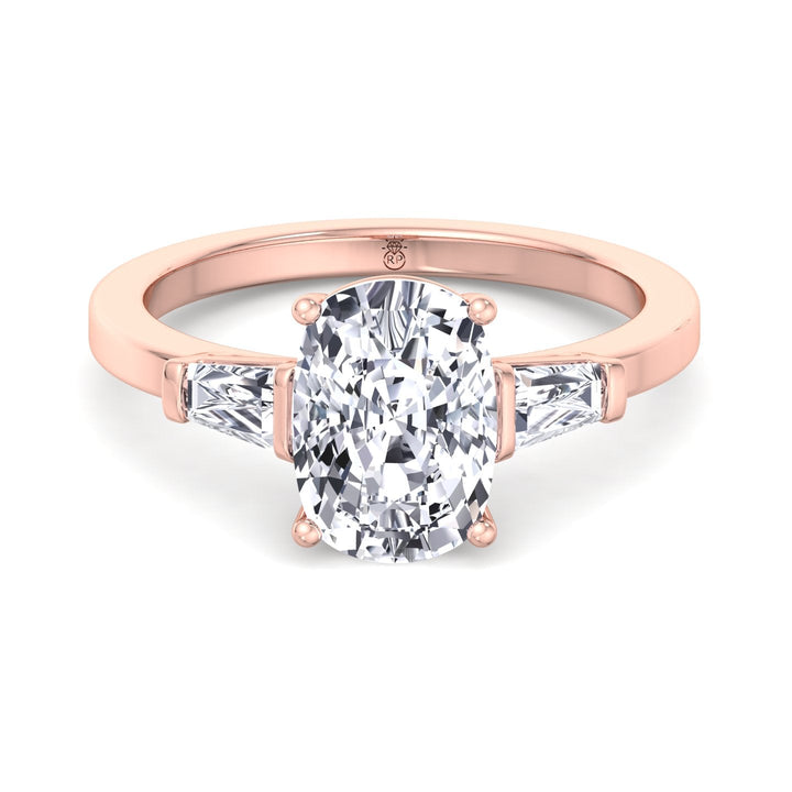 Elongated Cushion Cut Engagement Ring With Tapered Baguette Sidestones
