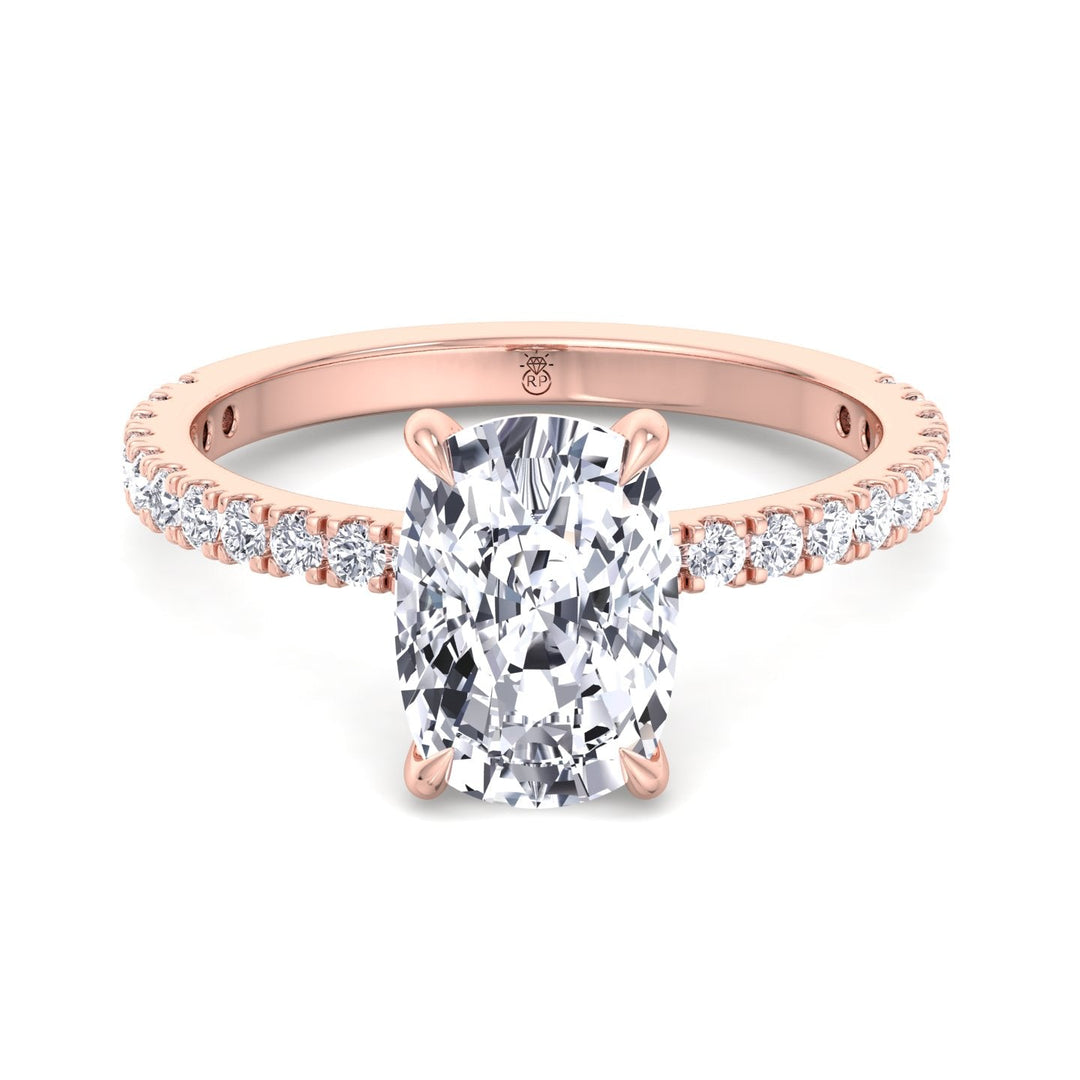 Elongated Cushion Cut Engagement Ring With Sidestones