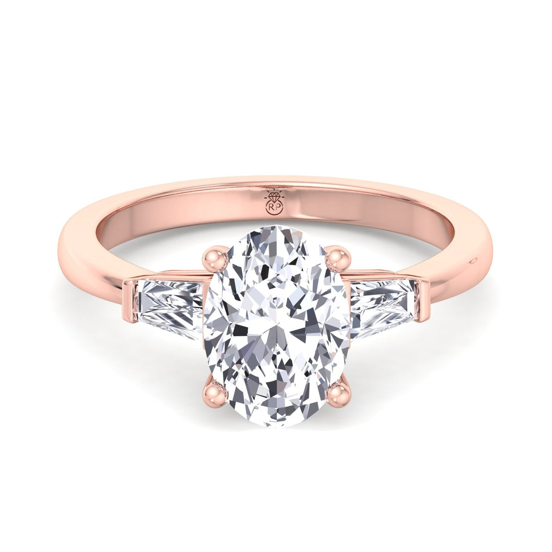Oval Cut Engagement Ring with Tapered Baguette Side Stones