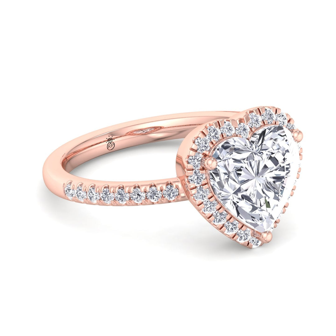 Heart Shape Engagement Ring With Halo &amp; Sidestones