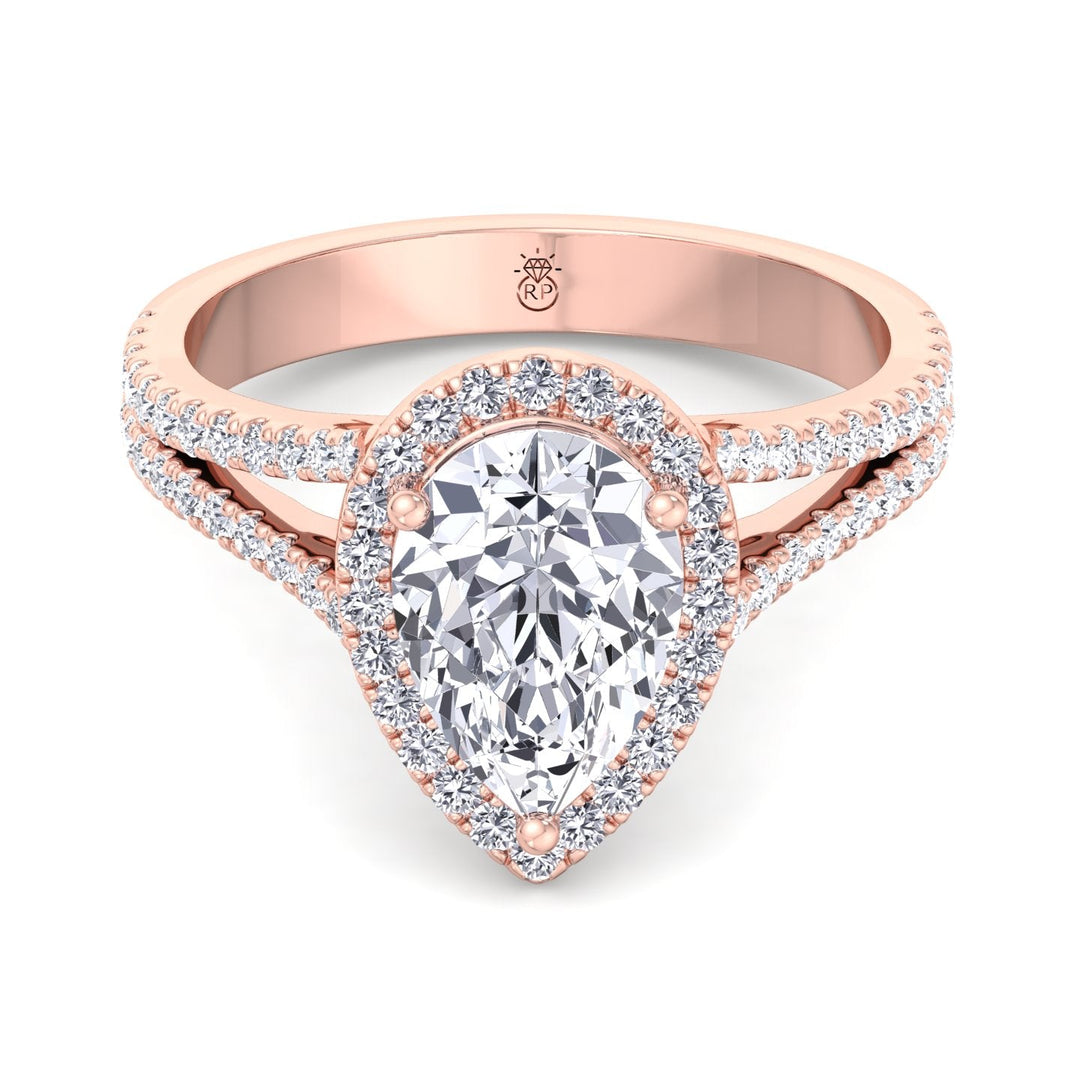 Pear Shape Halo Engagement Ring With Pavé Double Band