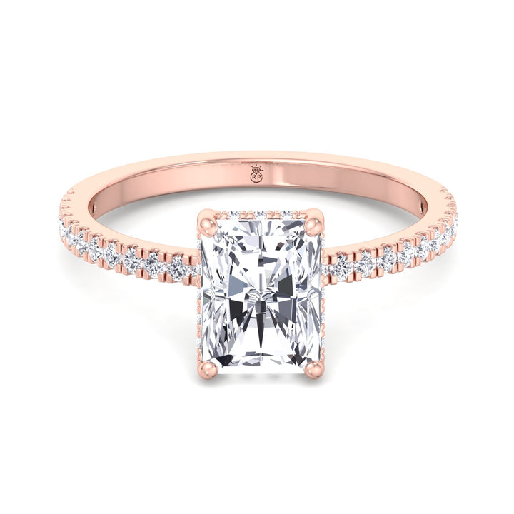 Radiant Cut Hidden Halo Engagement Ring with Pavé Band