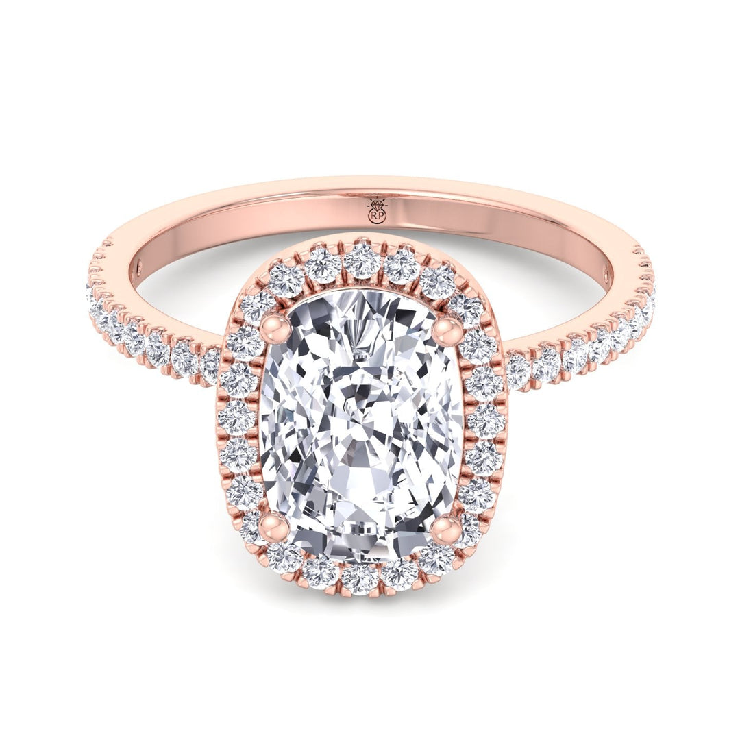 Elongated Cushion Cut Halo Engagement Ring With Sidestones