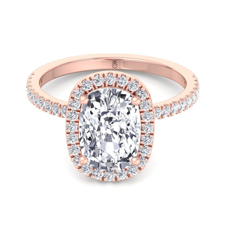 Elongated Cushion Cut Halo Engagement Ring With Sidestones