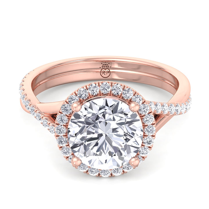 Round Cut Halo Engagement Ring with Twist Band