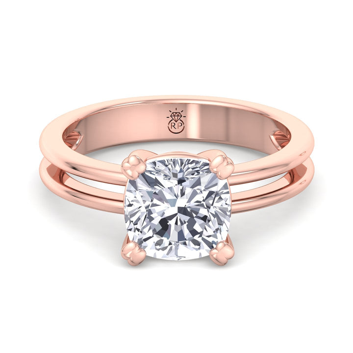 Cushion Cut Solitaire Engagement Ring With Double Band