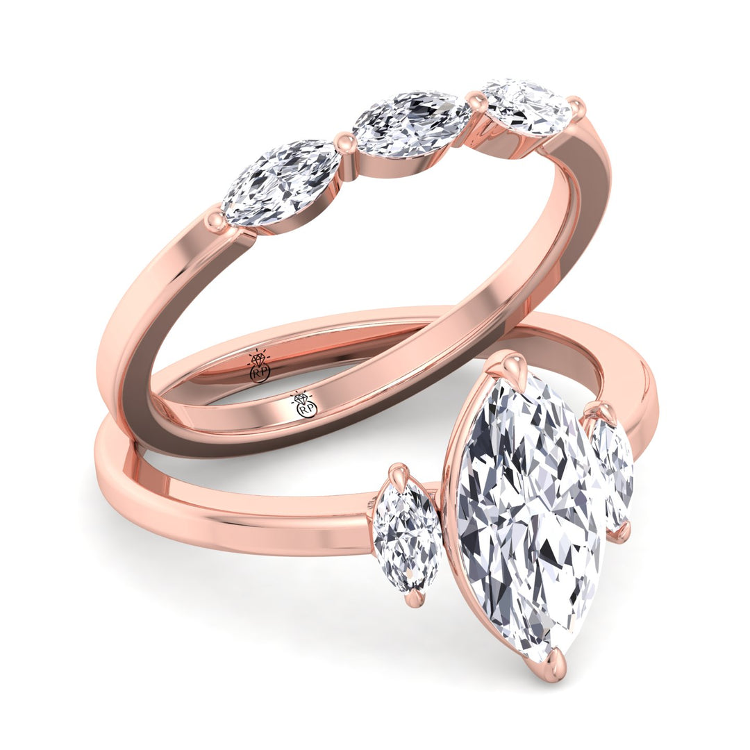 Three Stone Marquise Shape Wedding Band (0.26 CT)