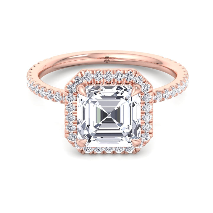 Asscher Cut Engagement Ring With A Halo and Sidestone