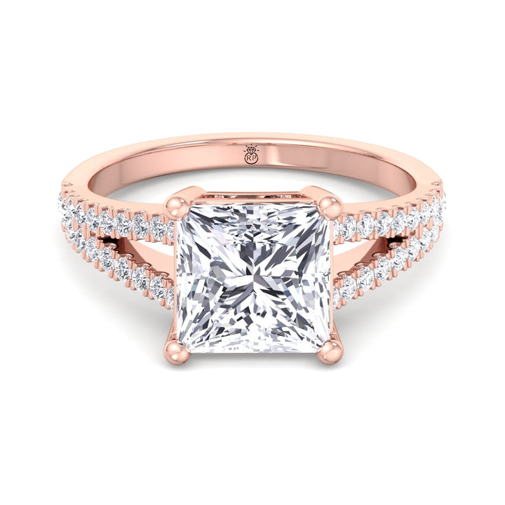 Princess Cut Engagement Ring With Double Band &amp;  Sidestones