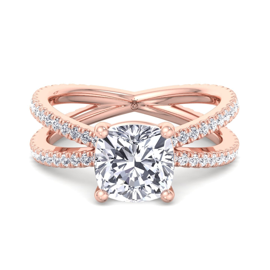 Cushion Cut Engagement Ring With Double Band Sidestones