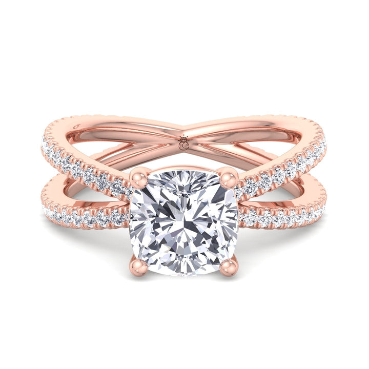 Cushion Cut Engagement Ring With Double Band Sidestones