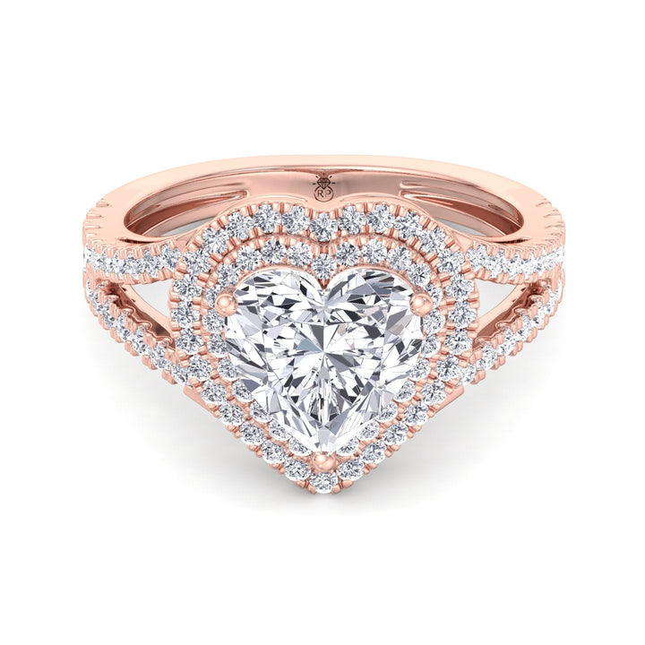 Heart Shape Engagement Ring with Double Halo and Band