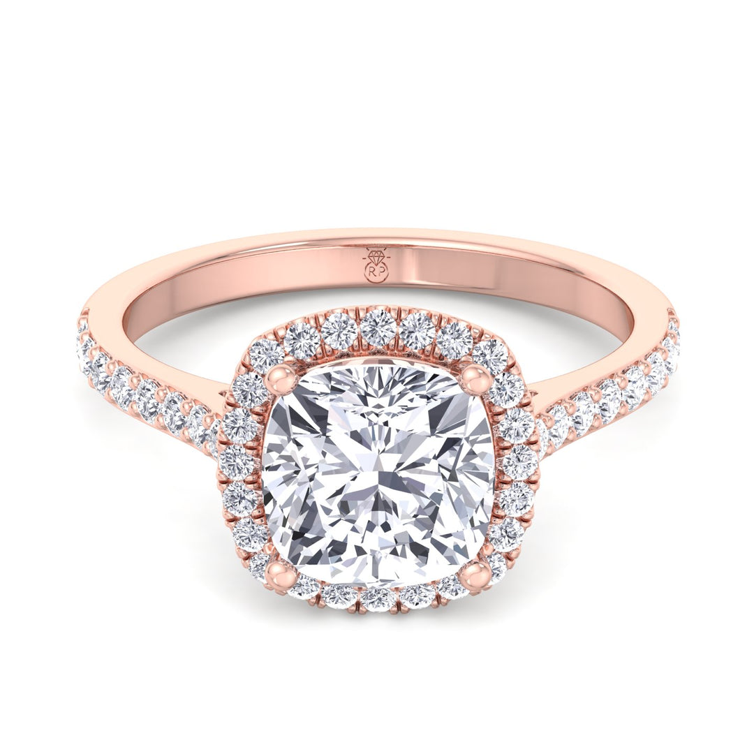 Cushion Cut   Halo Engagement Ring with Sidestones