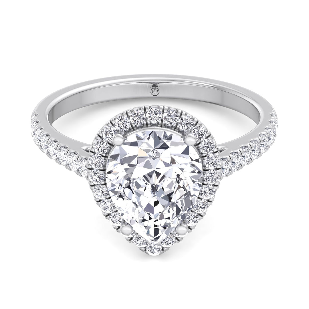 Pear Shape Halo   Engagement Ring with Sidestones