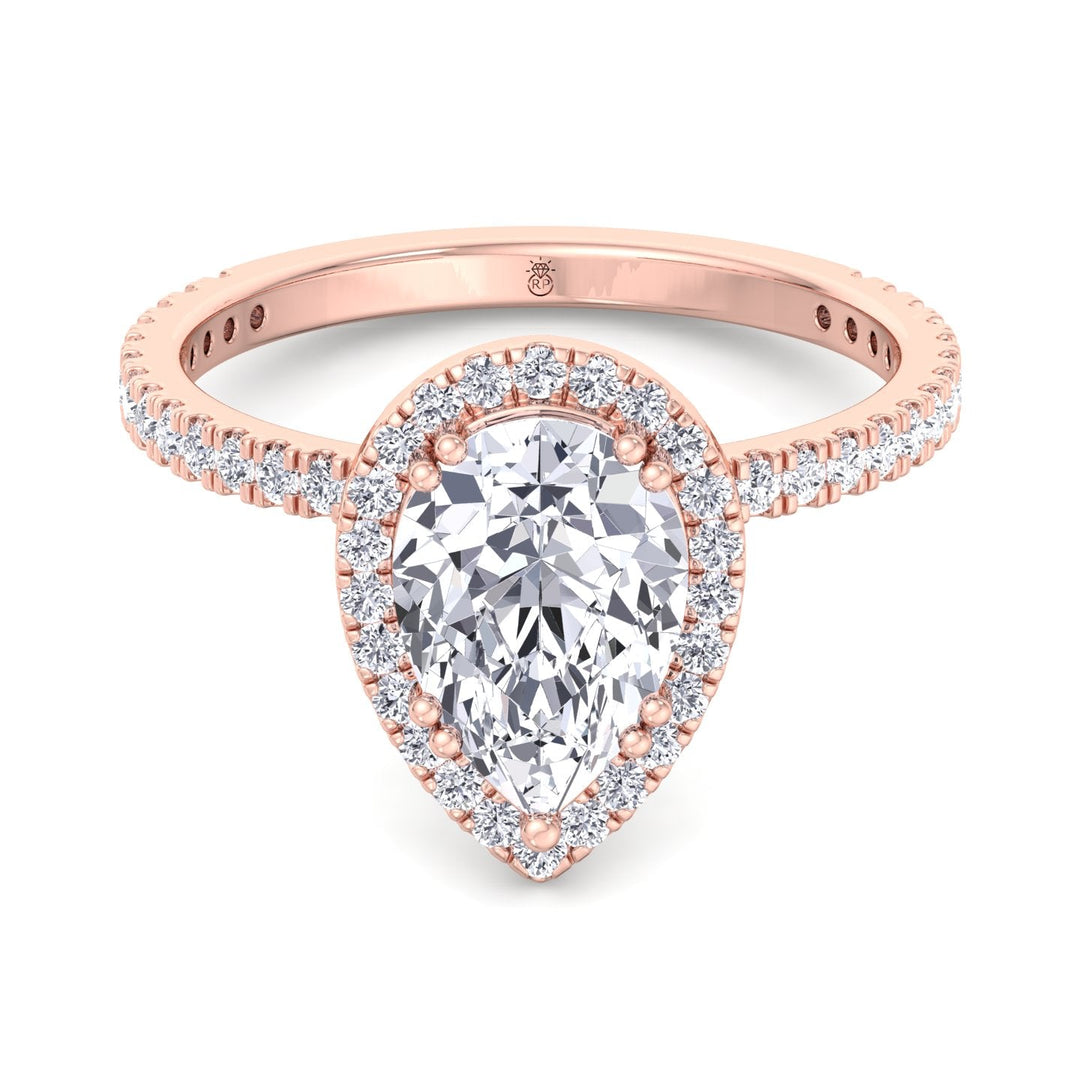 Pear Shape Dainty Engagement Ring With Halo &amp; Sidestones