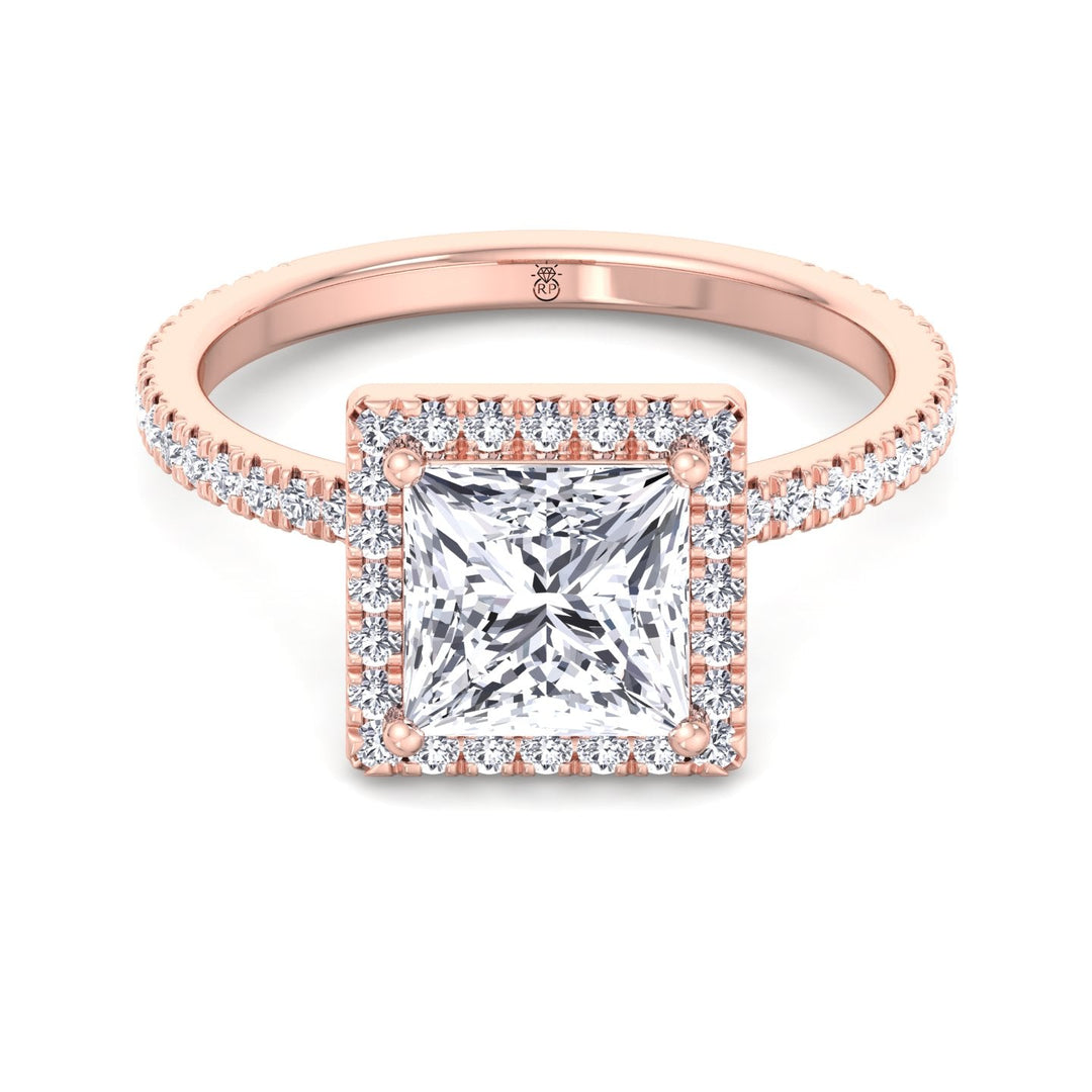 Princess Cut Engagement Ring With Pavé Sidestones &amp; Halo