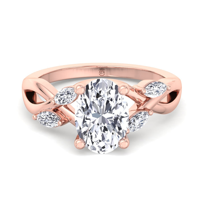 Oval Cut Twist Band Engagement Ring with Marquise Shape Sidestones