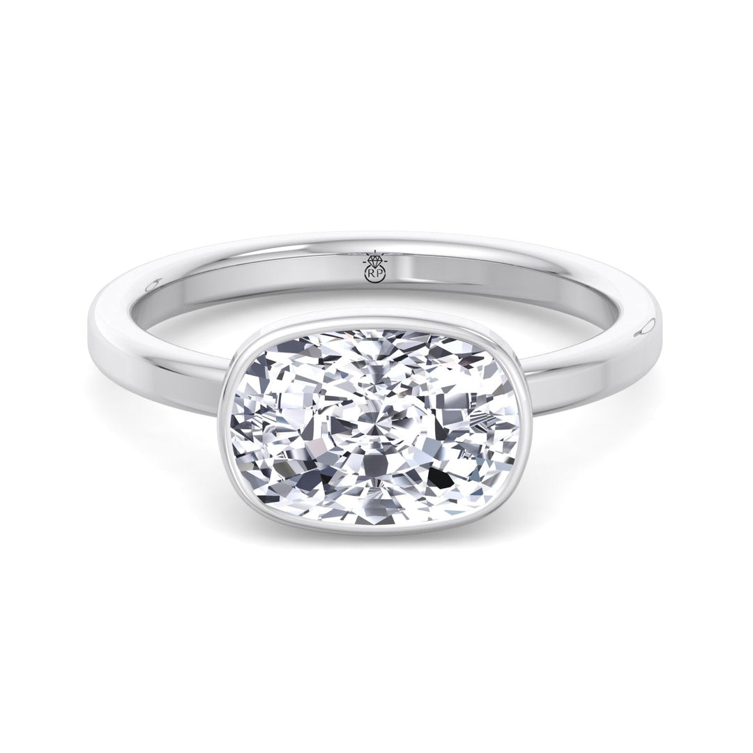 Elongated Cushion Cut East West Bezel Engagement Ring