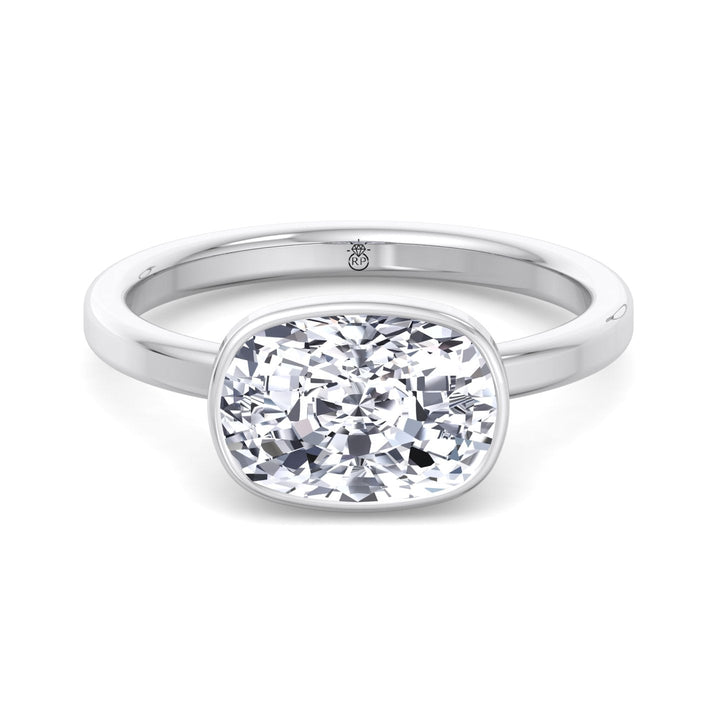 Elongated Cushion Cut East West Bezel Engagement Ring