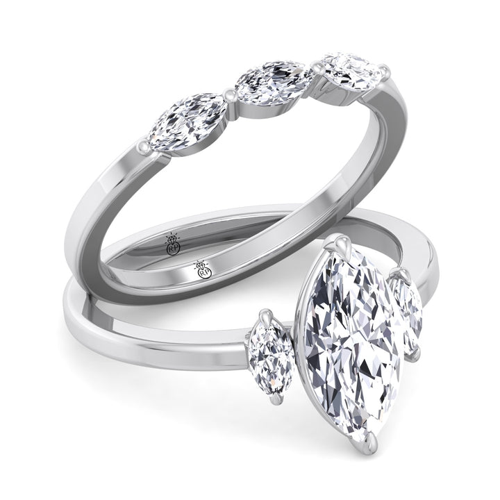 Three Stone Marquise Shape Wedding Band (0.26 CT)