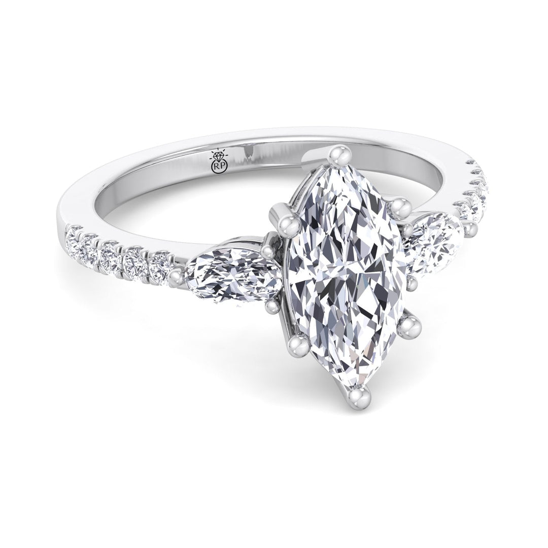 Marquise Cut Engagement Ring With Oval &amp; Pavé Sidestones