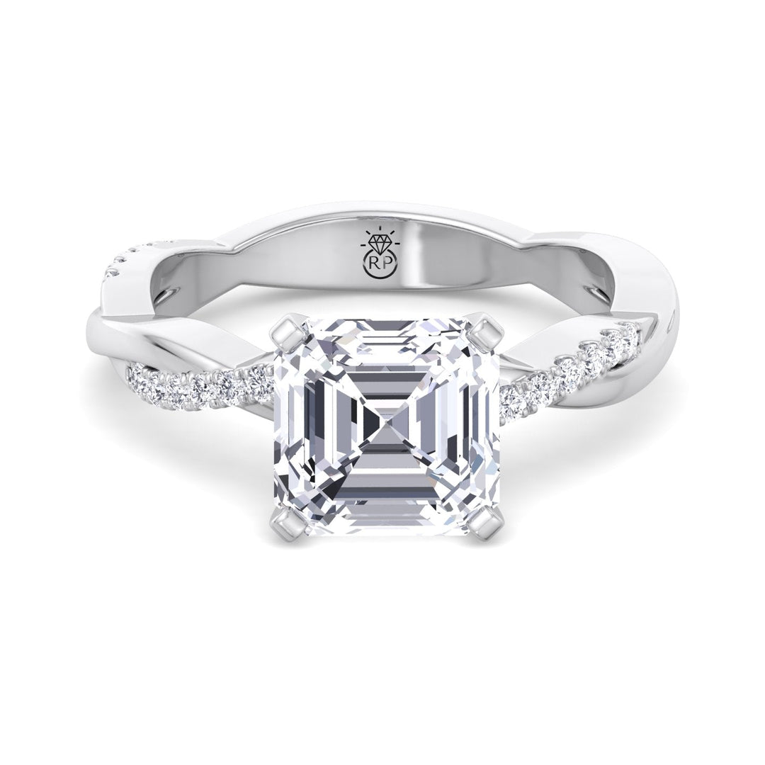Asscher Cut Ring With Twist Sidestone Band