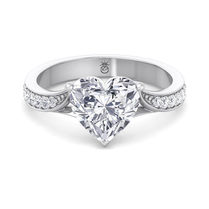 Heart Shape Engagement Ring With Detailed Band