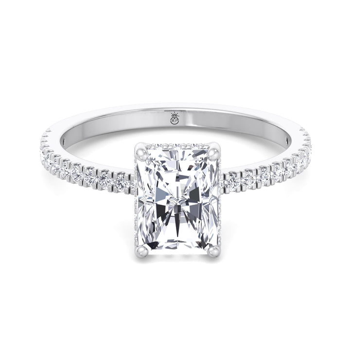 Radiant Cut Hidden Halo Engagement Ring with Pavé Band