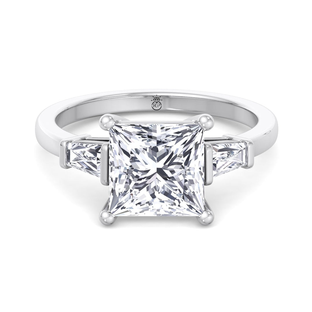 Princess Cut Engagement Ring With Tapered Baguette Sidestones
