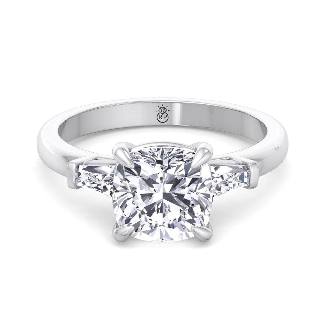Cushion Cut Engagement Ring With Tapered Baguette Sidestones