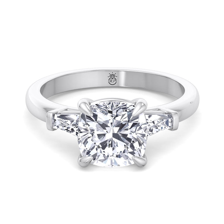 Cushion Cut Engagement Ring With Tapered Baguette Sidestones