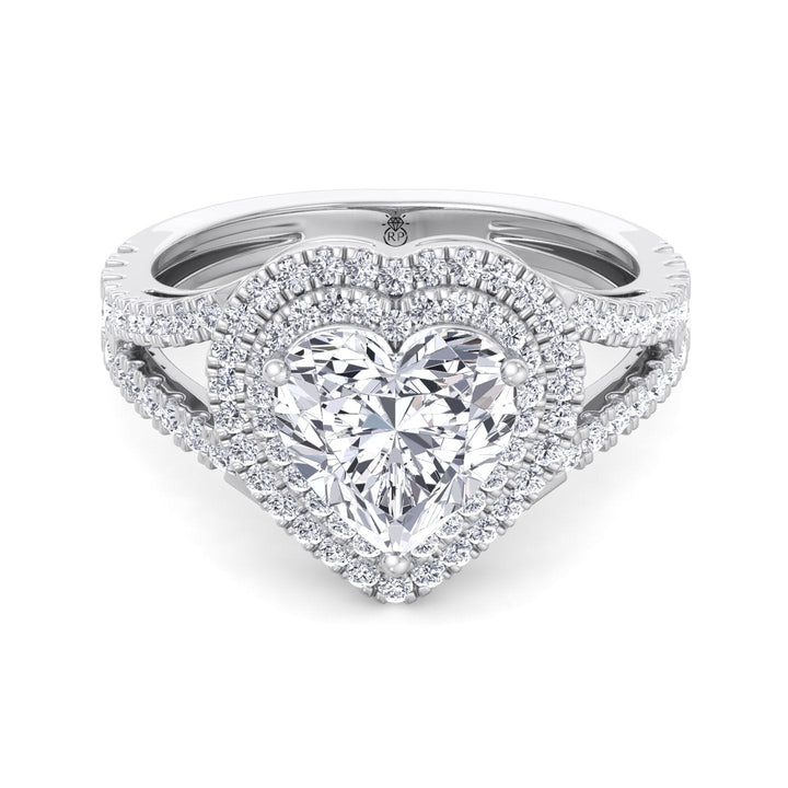 Heart Shape Engagement Ring with Double Halo and Band