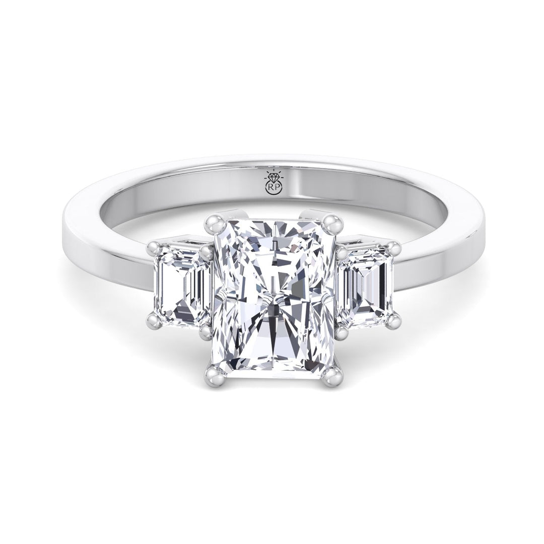Radiant Cut Engagement Ring with Emerald Sidestones