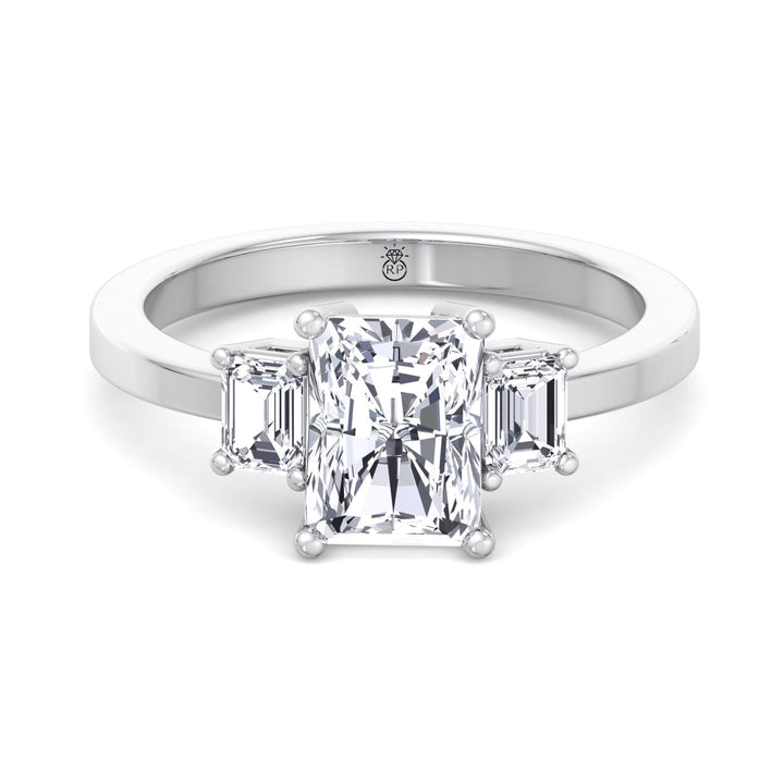 Radiant Cut Engagement Ring with Emerald Sidestones