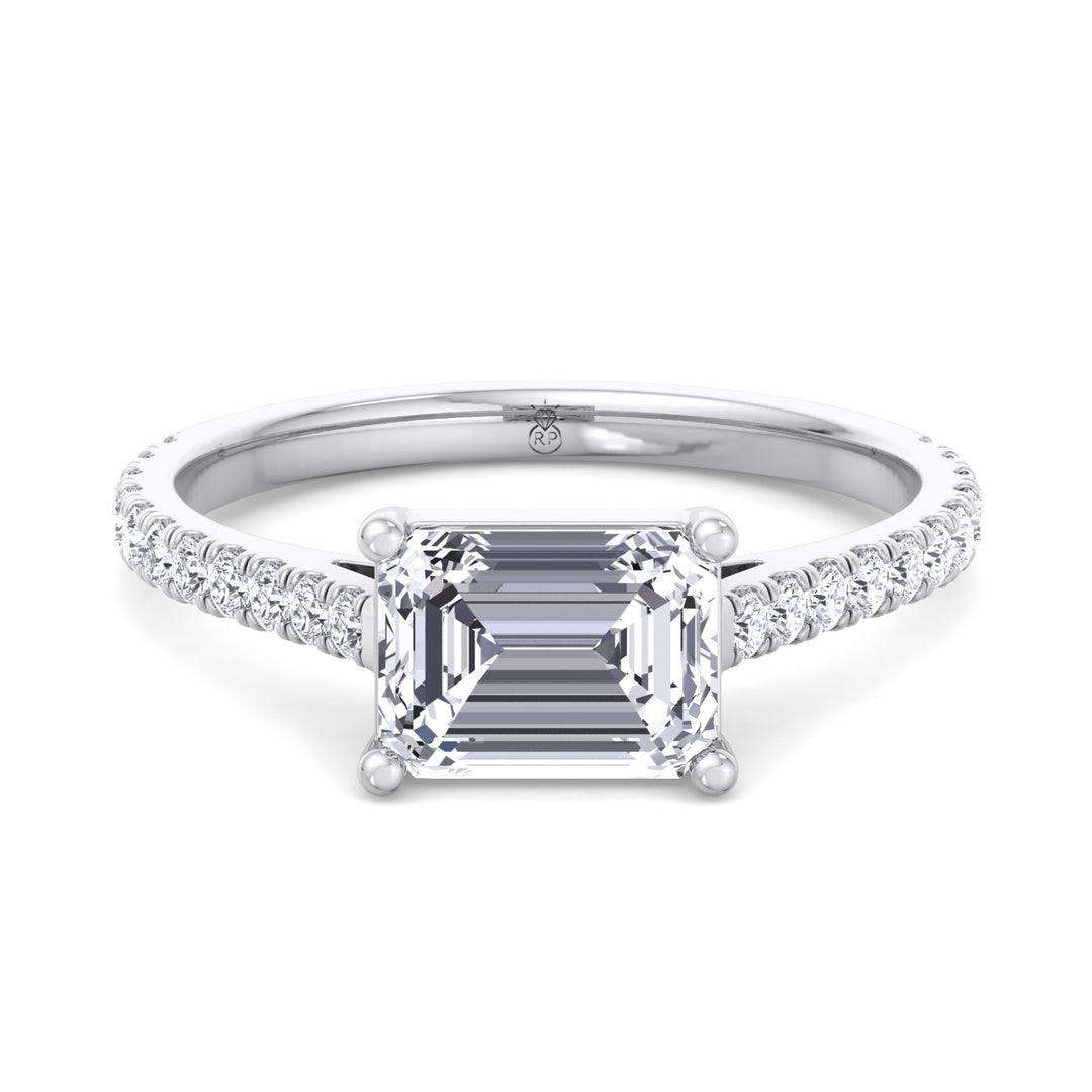 East West Emerald Cut   Engagement Ring with Sidestones