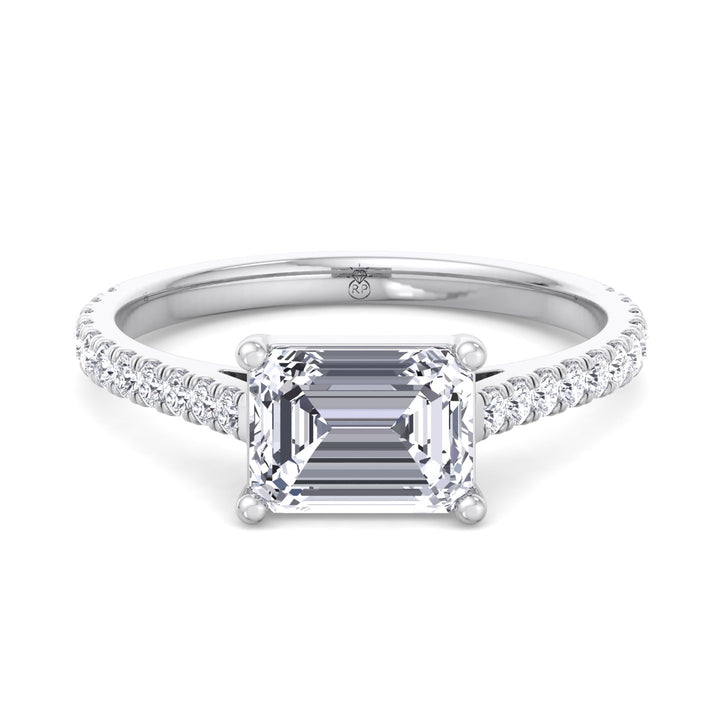 East West Emerald Cut   Engagement Ring with Sidestones