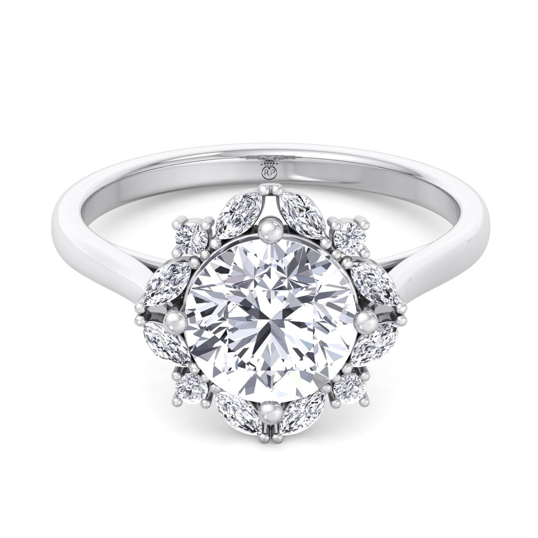 Round and Marquise Cluster   Engagement Ring