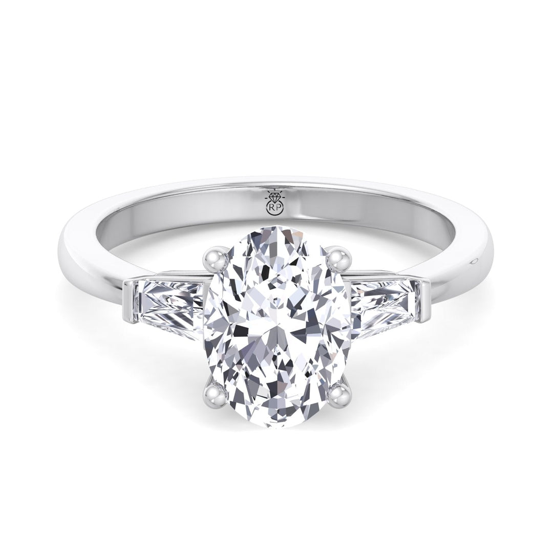 Oval Cut Engagement Ring with Tapered Baguette Side Stones