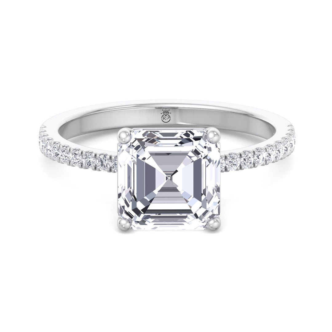 Asscher Cut Dainty Engagement Ring With Sidestones