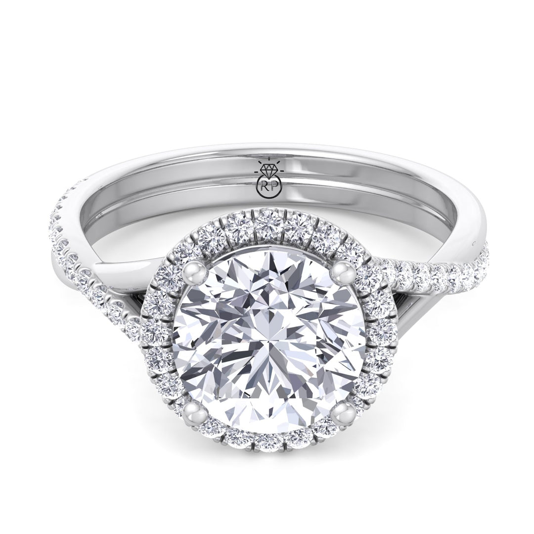 Round Cut Halo Engagement Ring with Twist Band