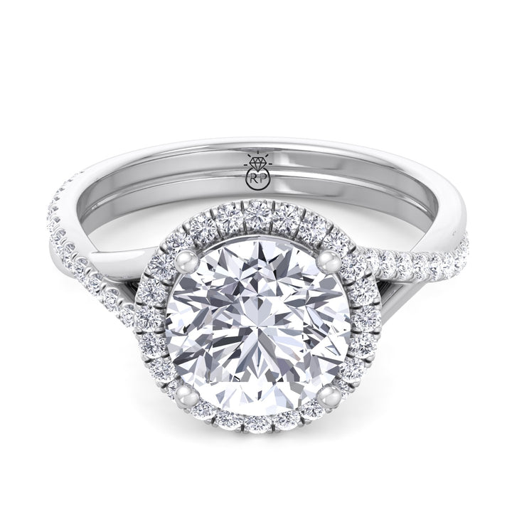 Round Cut Halo Engagement Ring with Twist Band