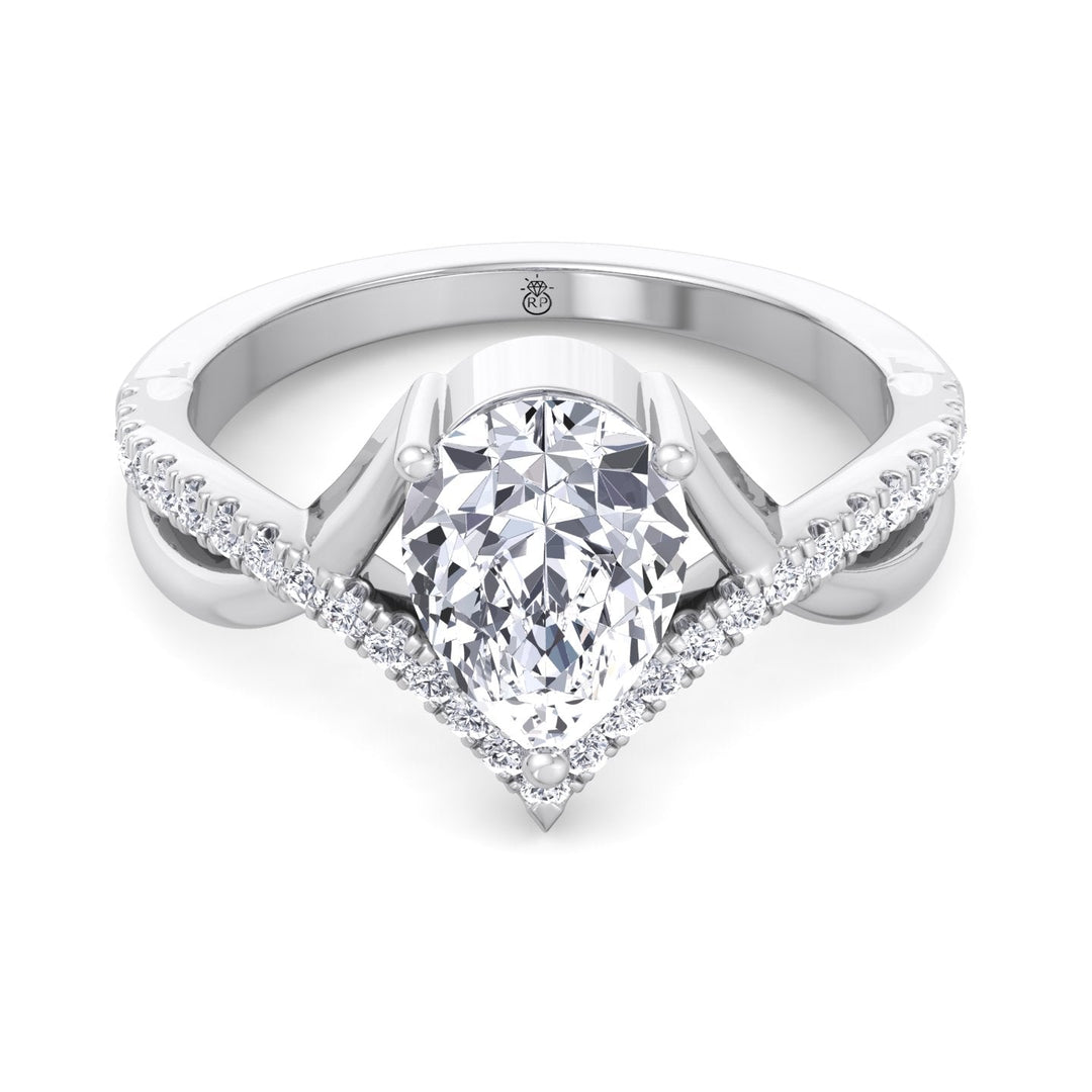 Pear Shape Engagement Ring With Twisted Pavé Band