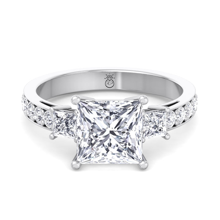 Princess Cut Engagement Ring with Sidestones
