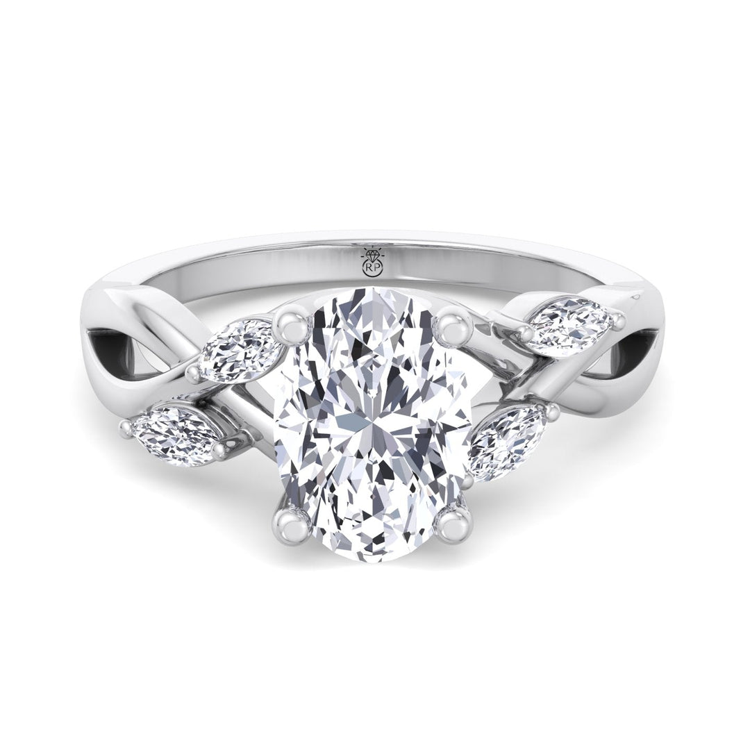 Oval Cut Twist Band Engagement Ring with Marquise Shape Sidestones